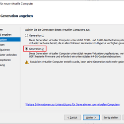 Hyper-V Assistent - Generation 2 wählen