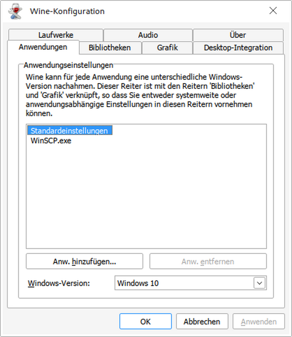 Einstellungen der Windows-Version für einzelne Anwendungen