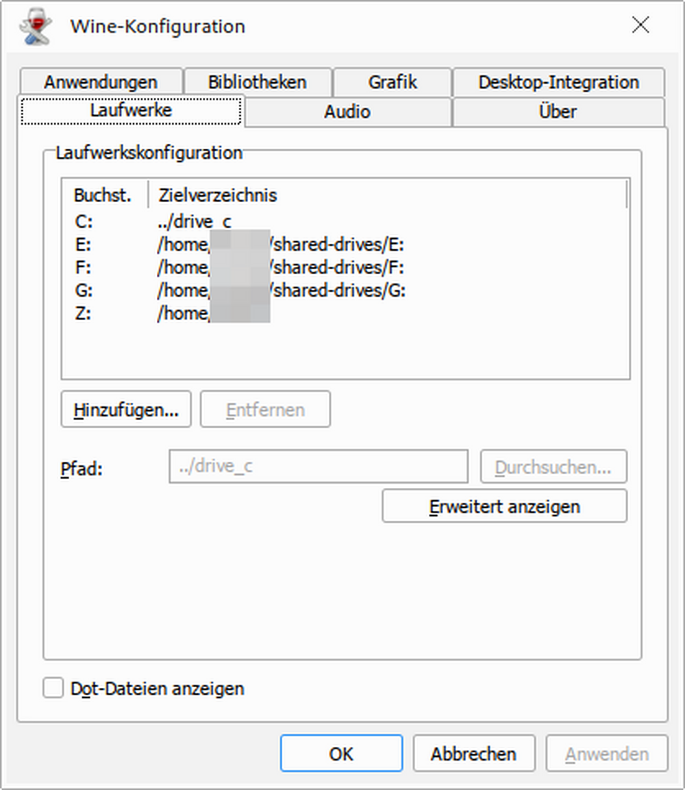 Zuordnung der mount-points zu Windows-Laufwerken