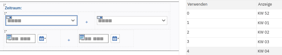 Definitionen für die Kalenderwochenauswahl per Dropdown